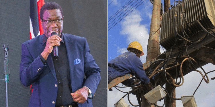 Energy CS Opiyo Wandayi and KPLC ENGINEER AT WORK. PHOTO / Wandayi/