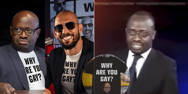 Simon Kaggwa and Andrew Tate wearing Why are You Gay T-shirt. Photo/ Kagwa