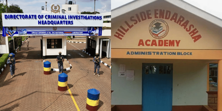 A photo collage of Hillside Endarasha Academy administration block and DCI headquarters. PHOTO/ File/NTV.