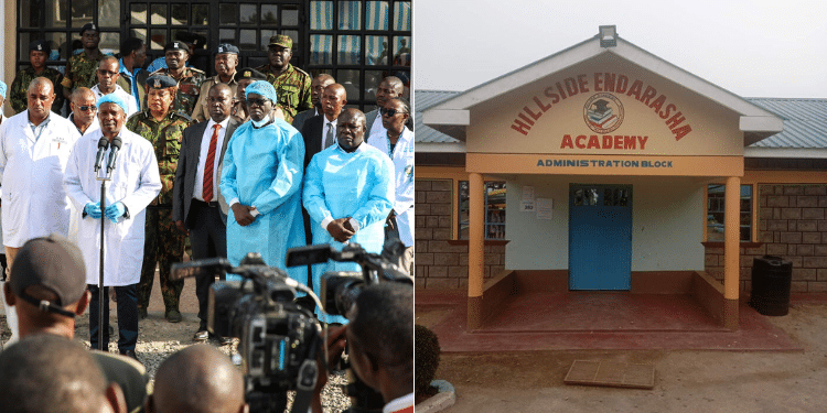 Interior Cabinet Secretary Kithure Kindiki with DCI Homicide Director Martin Nyuguto and government pathologist Johansen Oduor outside the Naromoru Level IV Hospital Mortuary in Nyeri on September 12, 2024 and Hillsde Endarsha Academy. Photo/ Kindiki. Citizen