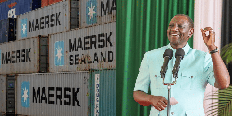 A side to side Photo of MAERSK Containers and President William Ruto. PHOTO/ Wall Street Journal. PCS