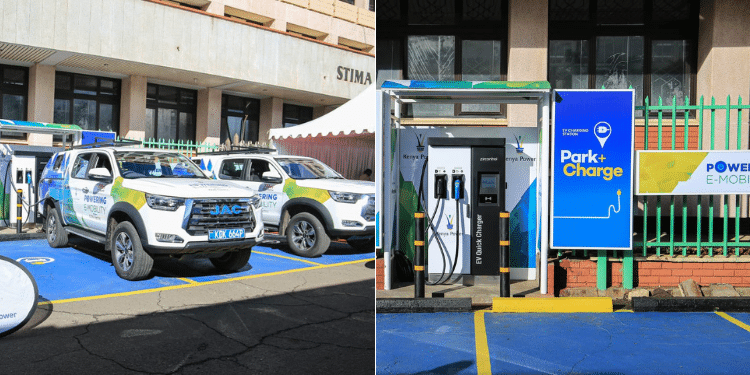 Kenya power Electic vehicles and a charging station. Photo/ KPLC X