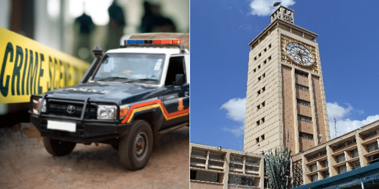 A collage of a police van and Parliament Building.