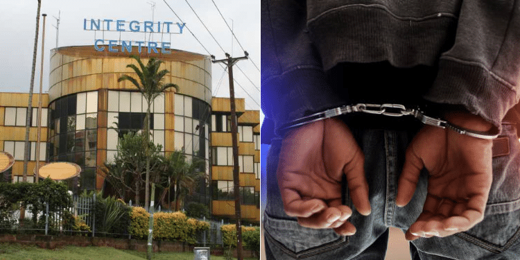 A side to side photo of EACC and a man in cuffs. Photo/ EACC