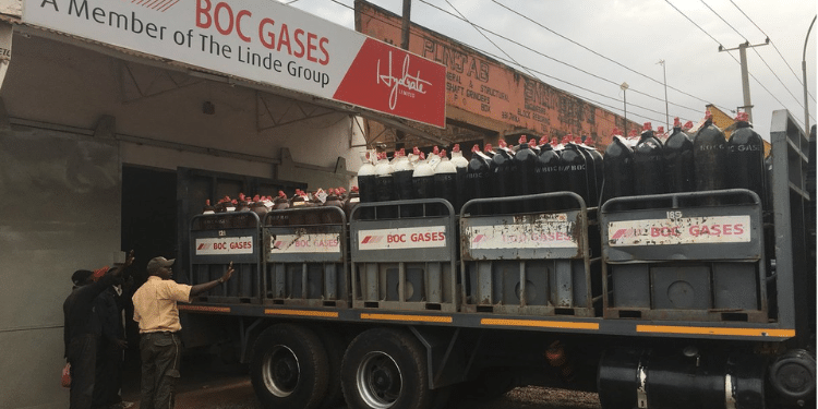 Image of BOC Kenya gas cylinders on the transporting track. Photo/businesstoday.co.ke