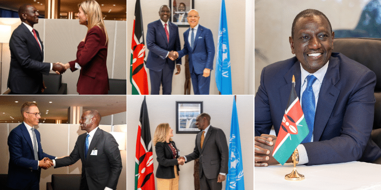 A photo collage of President William Ruto with Queen Máxima, Kingdom of the Netherlands (top left), President of the Ford Foundation Darren Walker (top right), President of Finland Alexander Stubb (bottom left) and Secretary-General of the World Meteorological Organisation Celeste Saulo (bottom right). PHOTO/ PCS.