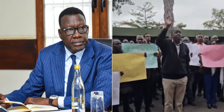 Transport CS Davis Chirchir and a screengrab of KAWU members in a past DEMONSTRATION.