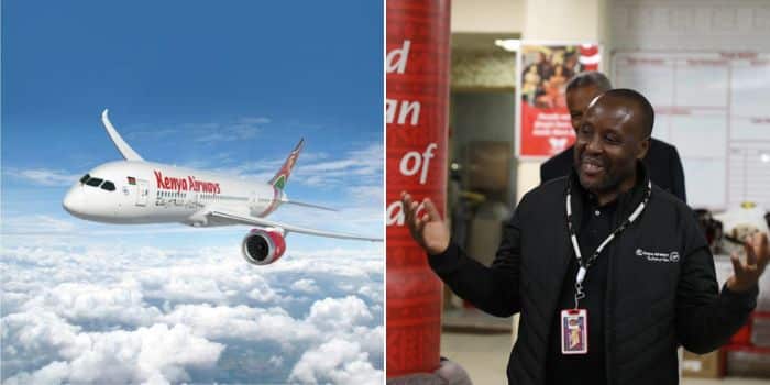 A photo colage of a Kenya Airways aircraft and a photo of the airline's CEO Allan Kilavuka. PHOTO/Kenya Airways