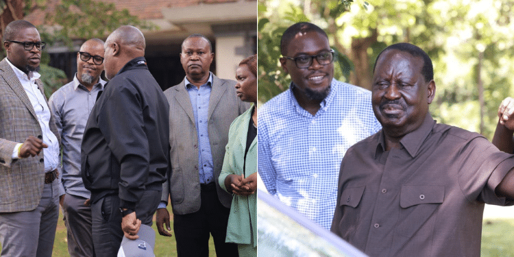 A collage of Governor Johnson Sakaja meeting Nairobi MCAs and his photo during his interaction with Raila Odinga on September 7, 2024.