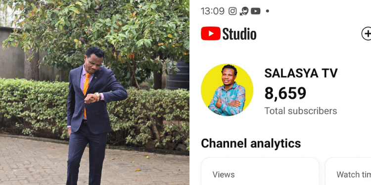 A photo collage of Mumias East Member of Parliament Peter Salasya (left) and a screenshot of his YouTube channel's metrics.