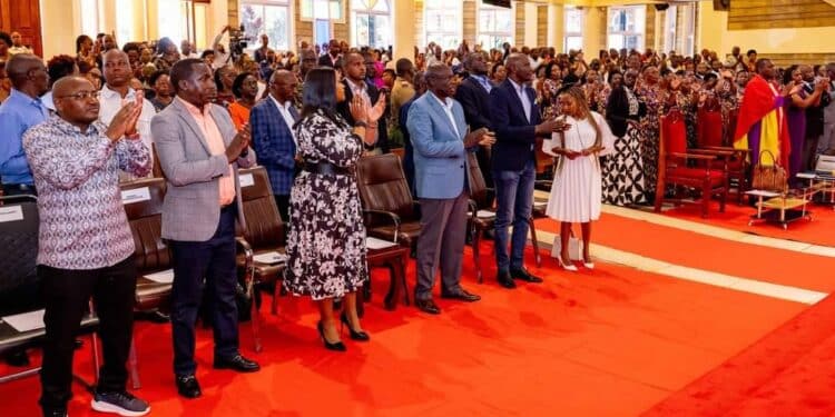 DP Rigathi Gachagua and his allies attenading a church service in Meru County on September 29, 2024. PHOTO/ DPPS.