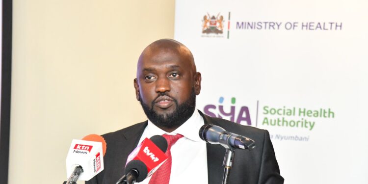 SHA Chairman Abdi Mohammed addressing a gathering at a past function. PHOTO/Ministry of Health