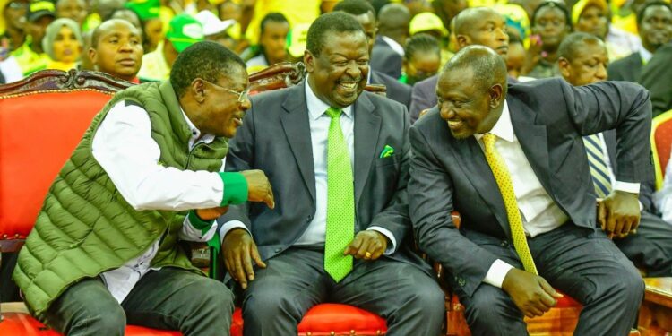 President William Ruto with National Assembly Speaker Moses Wetangula and Prime Cabinet Secretary Musalia Mudavadi. PHOTO/PCS.