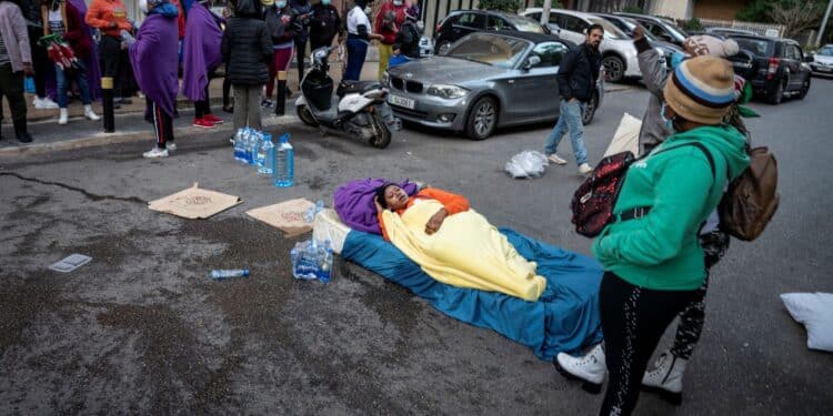 Kenyan migrant workers camp outside Kenyan consulate in Badaro, Beirut on January 11, 2022. PHOTO/ Matt Kynaston.