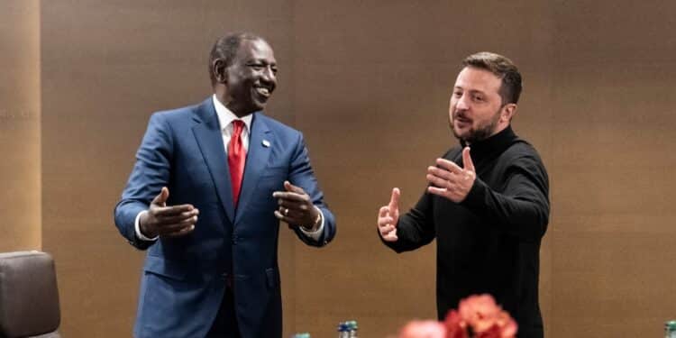 President William Ruto with President Volodymyr Zelenskyy on the margins of the Ukraine Peace Summit in Ukraine, Bürgenstock, Switzerland. PHOTO/PCS.