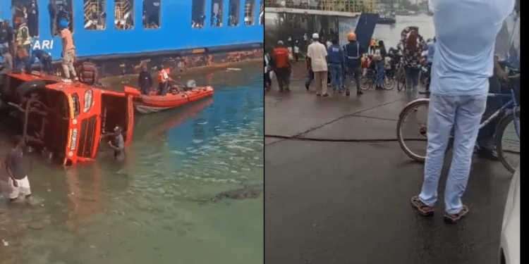 A photo of collage of the bus that plunged into the Indian Ocean at Mombasa Likoni ferry. PHOTO/Screengrab.