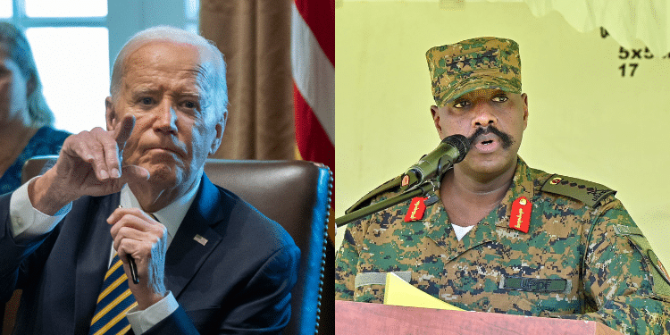 A photo collage of US President Joe Biden and Uganda’s Chief of the Defense Forces (CDF) Muhoozi Kainerugaba. PHOTO/ Manuel Balce Ceneta/Muhoozi X.