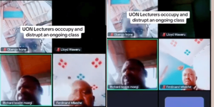 A photo collage of the UON online class session that was interrupted by striking lecturers. PHOTO/Screengrab.