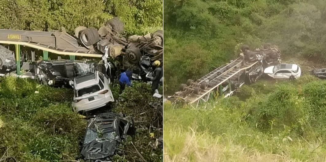 Scene of the overturned trailer. Photo/ Sikika