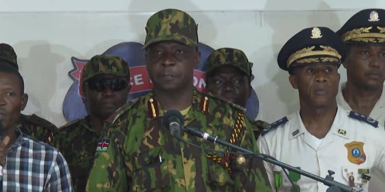 Godfrey Otunge, commander of the Kenyan police contingent deployed for the peacekeeping mission in Haiti speaking during the press conference. PHOTO/Screengrab