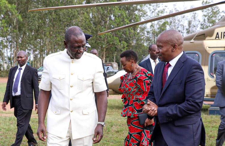 DP desognate Kithure Kindiki receives President William Ruto and First Lady Mama Rachel Ruto in Kwale. PHOTO/ Bianca X. DP nominee Kithure Kindiki receives President William Ruto and First Lady Mama Rachel Ruto in Kwale. PHOTO/ Bianca X.