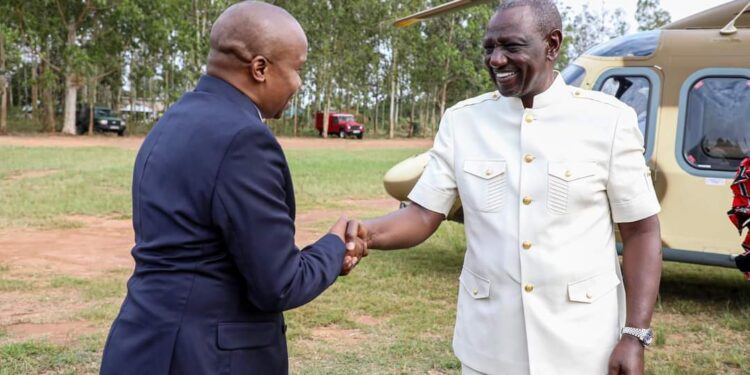 DP nominee Kithure Kindiki receives President William Ruto in Kwale. PHOTO/ Bianca X.