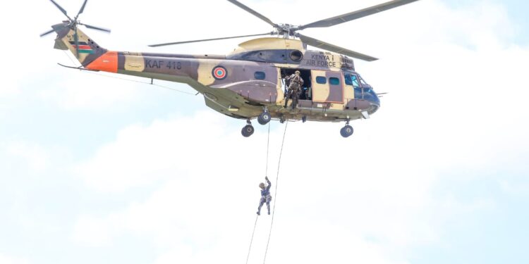 A Kenya Air Force aircraft during KAF@60 Celebration at Moi Air Base Stadium in, Eastleigh, Nairobi County on June 8, 2024. PHOTO/ KDF.