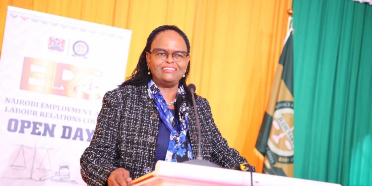 Chief Justice Martha Koome makes her remarks during the Nairobi Employment and Labour Relations Court Open Day. PHOTO/Judiciary.