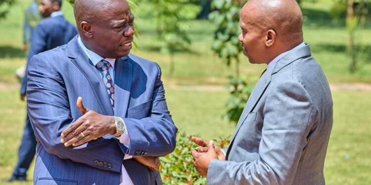 Outgoing Deputy President Rigathi Gachagua (Left) with incoming DP Prof Kithure Kindiki at a past event. PHOTO/DPCS.