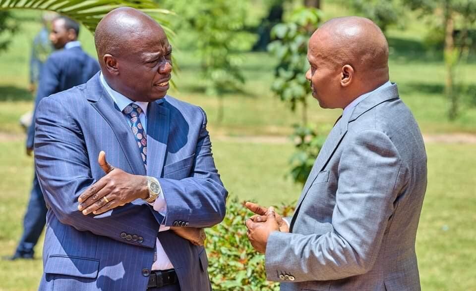 Outgoing Deputy President Rigathi Gachagua (Left) with incoming DP Prof Kithure Kindiki at a past event. PHOTO/DPCS.