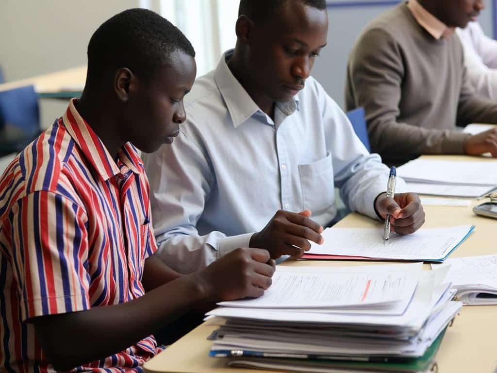 Illustration of people signing documents