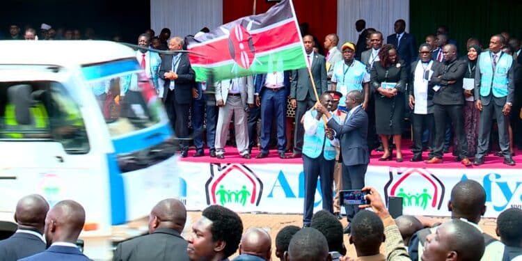 President William Ruto flagging off community health promoters at Uhuru Park