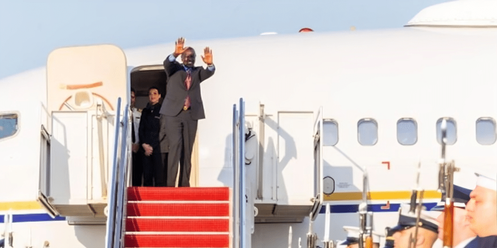 President William waves on a private jet during his state visit to the US.