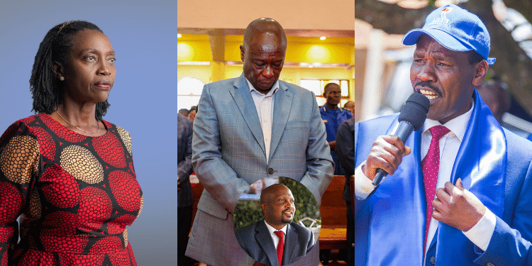 From left: NARC-Kenya Pary Leader Martha Karua, impeached DP Rigathi Gachagua and Tujibebe Wakenya Party leader William Kabogo with a circle of Senior Advisor Council of Economic Advisors Moses Kuria.