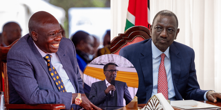 Photo collage featuring President William Ruto, impeached DP Rigathi Gachagua, and Senior Counsel Ahmednasir Abdullahi, highlighted by a circle. PHOTO/PCS/DPPS/Nelson Havi X.