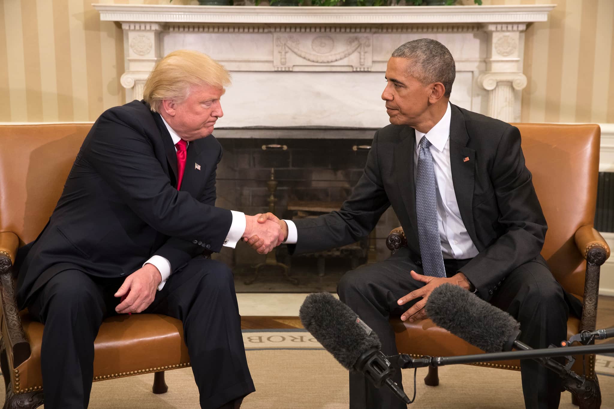 Former President Barack Obama with President-elect Donald J. Trump at the White House in November 2016. Stephen Crowley/The New York Times. Obama