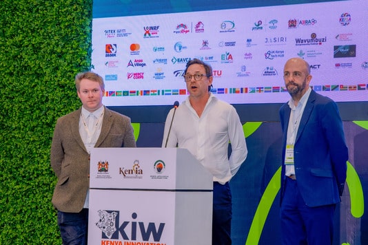 (L-R) Dr George Windsor, Senior Director of Evidence, Insights & Research, Systemic Innovation; Scott Walker,  CEO Systemic Innovation and Ian Lorenzen, Executive Director and Partner, GrowthAfrica, announcing the launch of the Kenya Startup Ecosystem Platform at Kenya Innovation Week. PHOTO/FILE