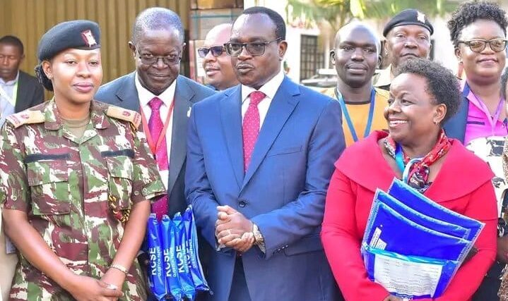 Education CS Julius Migos Ogamba oversees the distribution of the KCSE papers at KNEC’s Container at the Kibra Deputy County Commissioner's Offices. PHOTO/ Ogamba X.