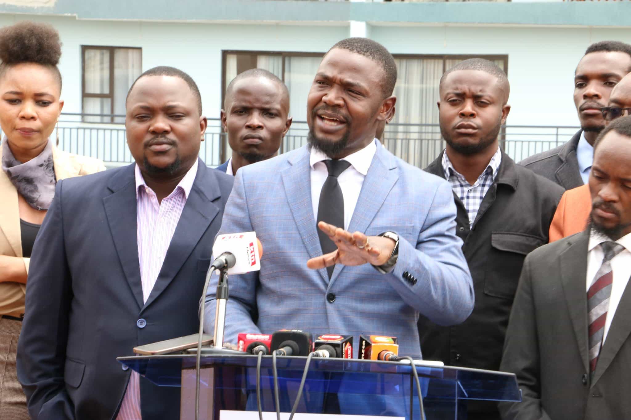 KMPDU Secretary General Dr. Davji Atellah, flanked by other union members and officials, addresses the press on November 27, 2024.