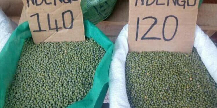 Mung Beans (ndengu) displayed for sale at the market. Scheduled Crop