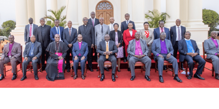 President William Ruto With Some Church Leaders At A Past Event. Photo/ Pcs