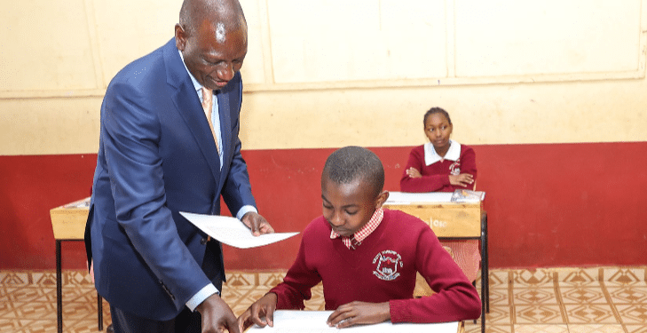 President William Ruto at past administration of exams. PHOTO/PCS.