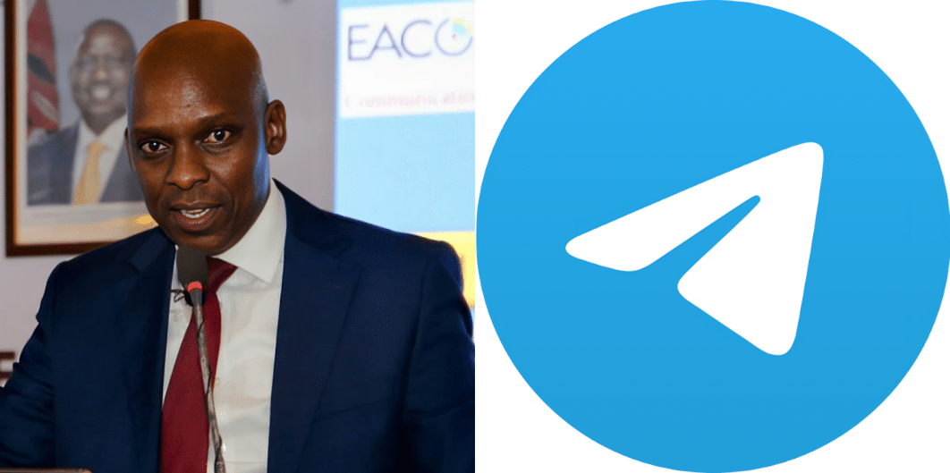 A collage of CA Director General David Mugonyi and Telegram logo. photos- CA/ Telegram