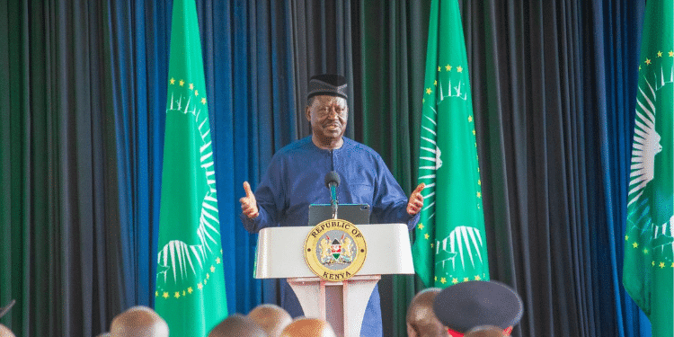 Azimio la Umoja leader Raila Odinga speaking during the Official Launch of Kenya’s African Union Commission (AUC) bid, State House, Kenya. PHOTO/PCS
