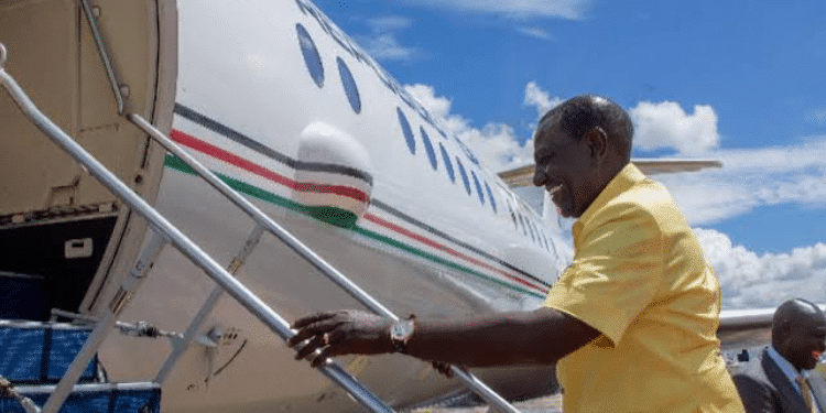 President William Ruto boarding the Fokker 70 Harambee One Presidential Jet. PHOTO-PCS