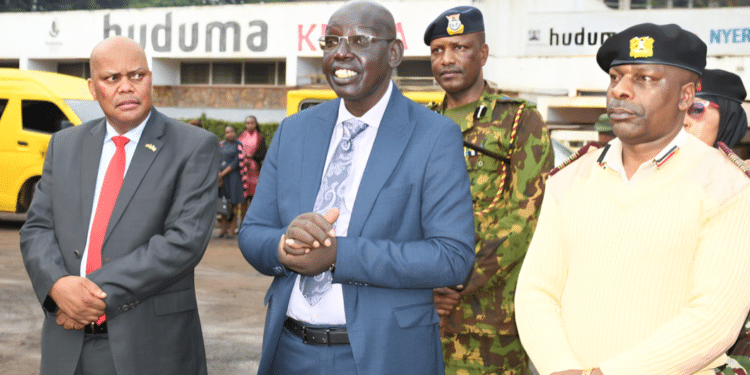 Basic Education PS Dr Belio Kipsang addressing Center Managers and the security team at the Deputy County Commissioner's Nyeri Central office in Nyeri County on November 14, 2024. photo/ EduMin