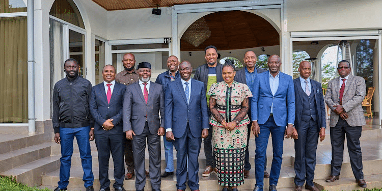 Former Deputy President Rigathi Gachagua poses for a photo senators from the Mt Kenya region after a meeting on August 28, 2024. PHOTO/Gachagua X. Gachagua