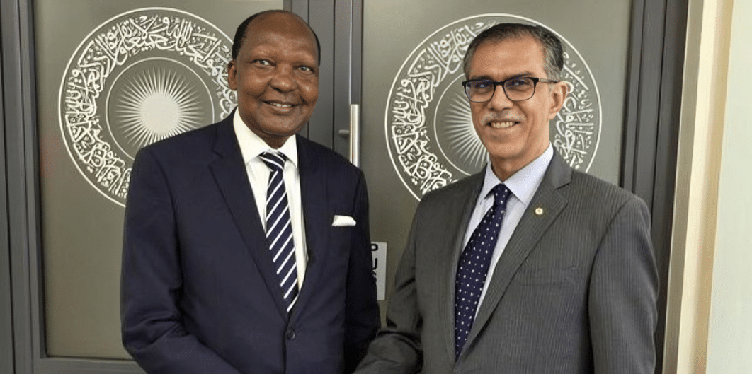 TUK chancellor Jared Kangwana (left) with AKU President and Vice Chancellor Dr Sulaiman Shahabuddin(right). PHOTO/Aga Khan University