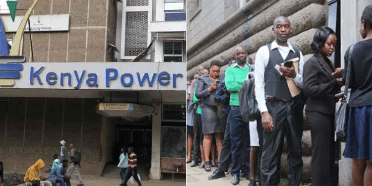 The Kenya Power and Lighting Company Offices(Left) and Kenyans queuing for job interviews