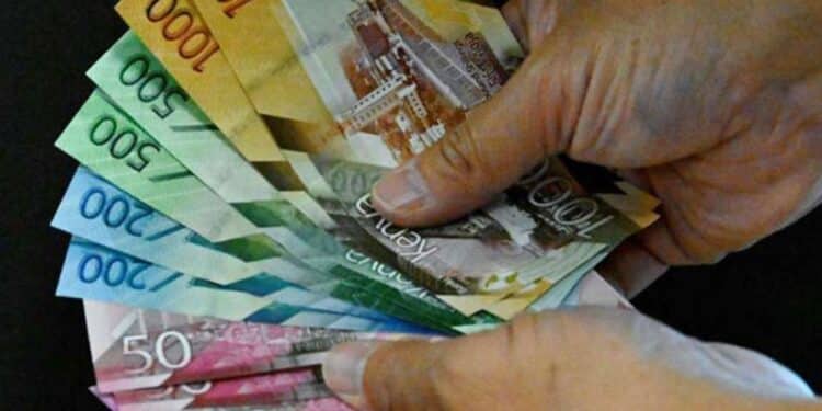 Someone holding Kenya banknotes